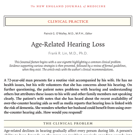 Title and abstract of NEJM clinical practice guidelines for age-related hearing loss 